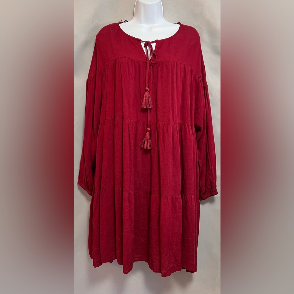 GigiO Dress Womens Size Small Red Casual Long Sleeve V-Neck NWT !!